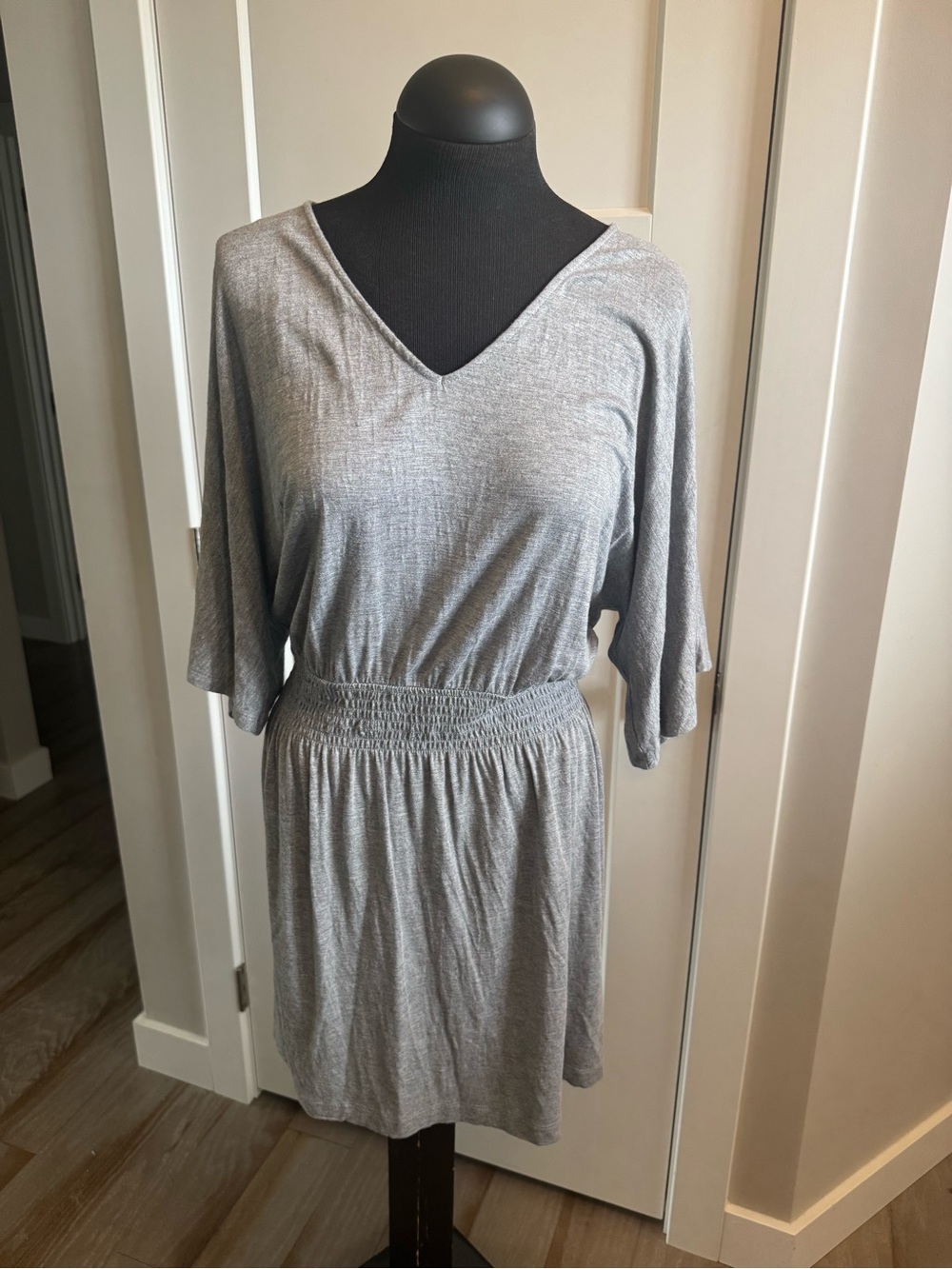 White House Black Market Light Gray V-Neck Mini Dress